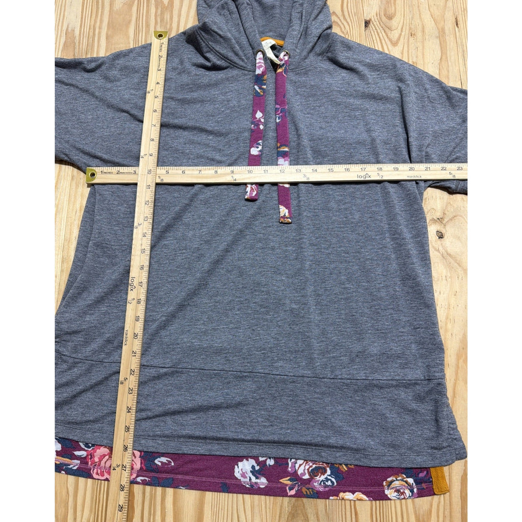 Matilda Jane Womens Carpool Lane Hoodie Size Medium Gray Floral Contrast Hi-Low