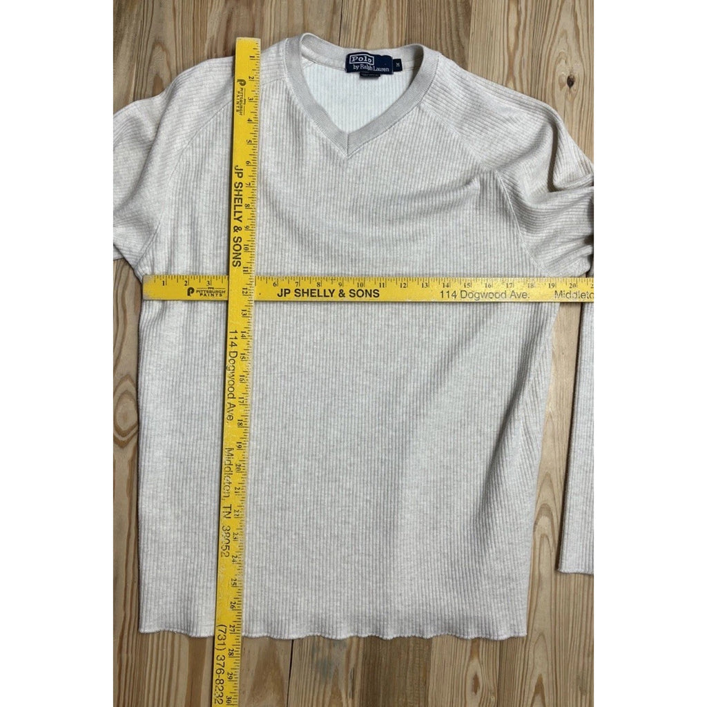 Polo Ralph Lauren Ribbed Knit Sweater Mens Medium Beige V-Neck