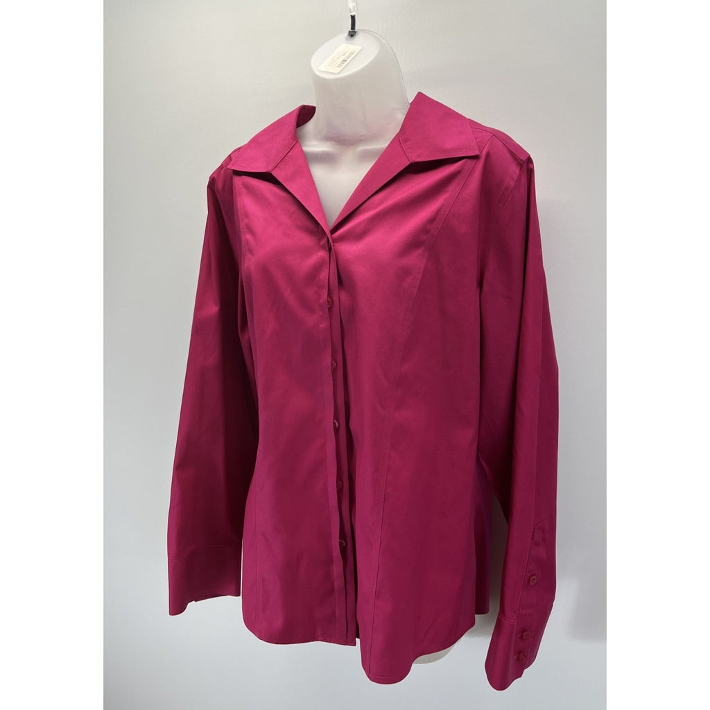 Chico's Non-Iron Shirt Sz 2 Magenta Button Front Longsleeve