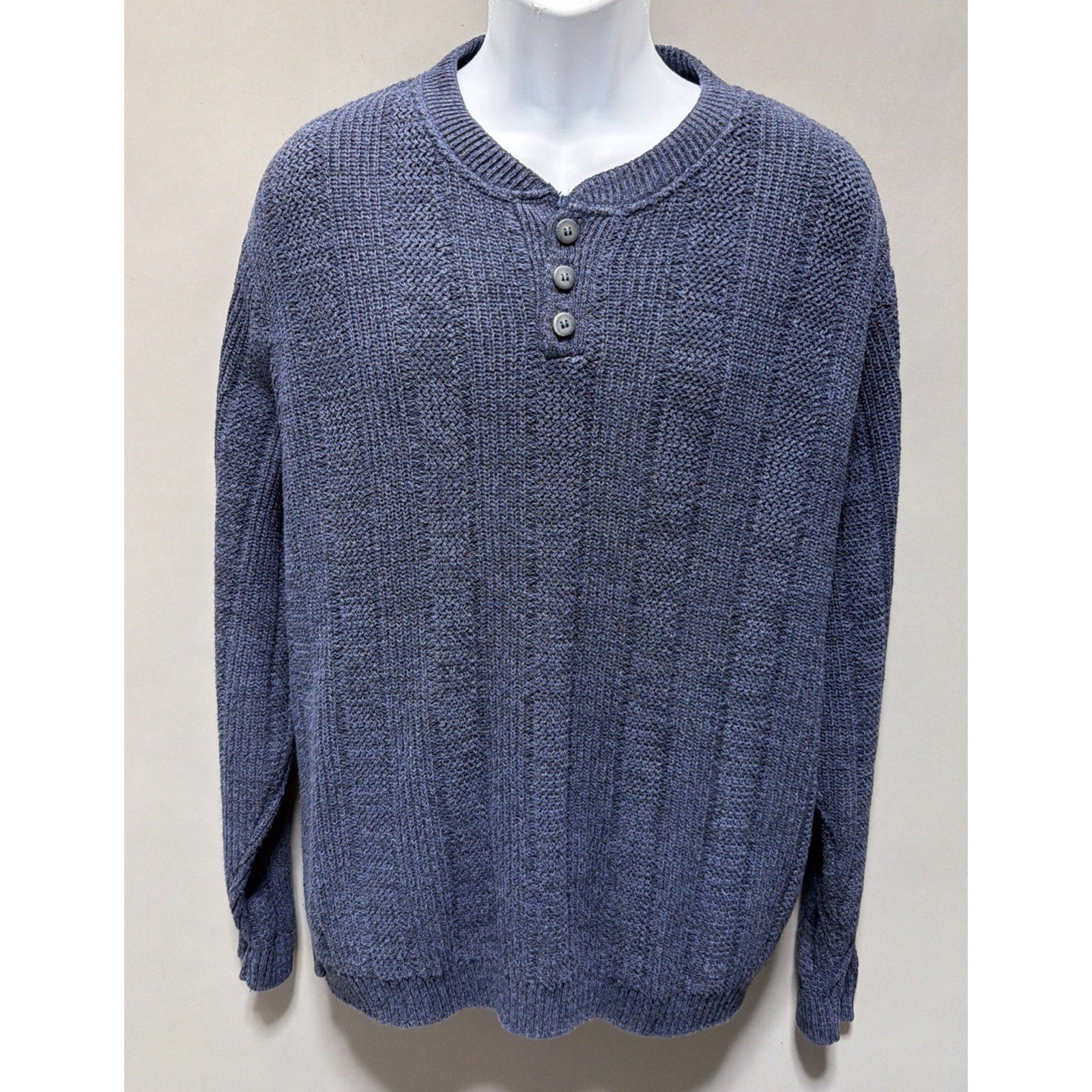 Oscar De La Renta Sweater men's XL Blue Henley Sophisticated Designer Old Money