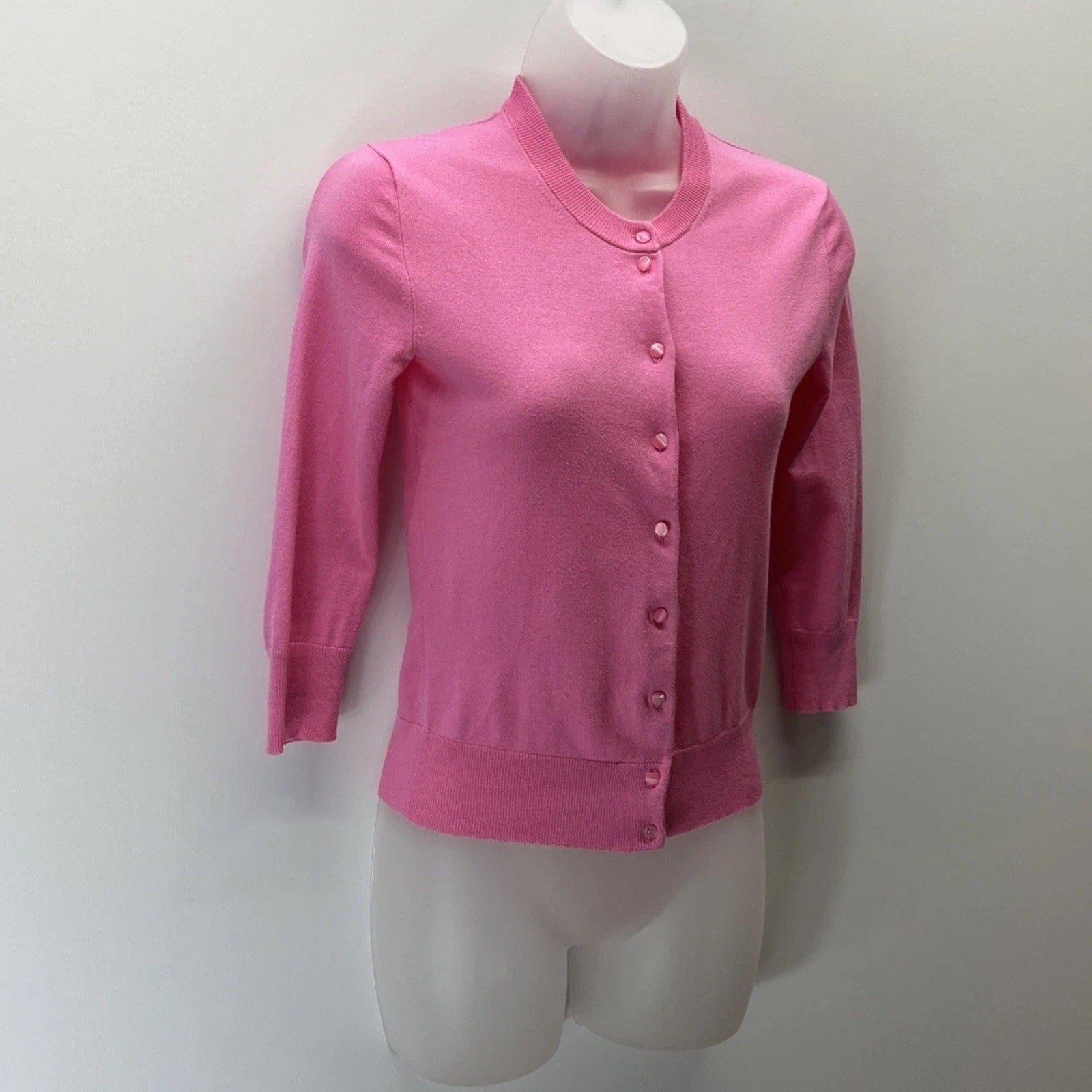 J.Crew bubblegum pink cropped cardigan 3/4 sleeve womens XXS preppy classic