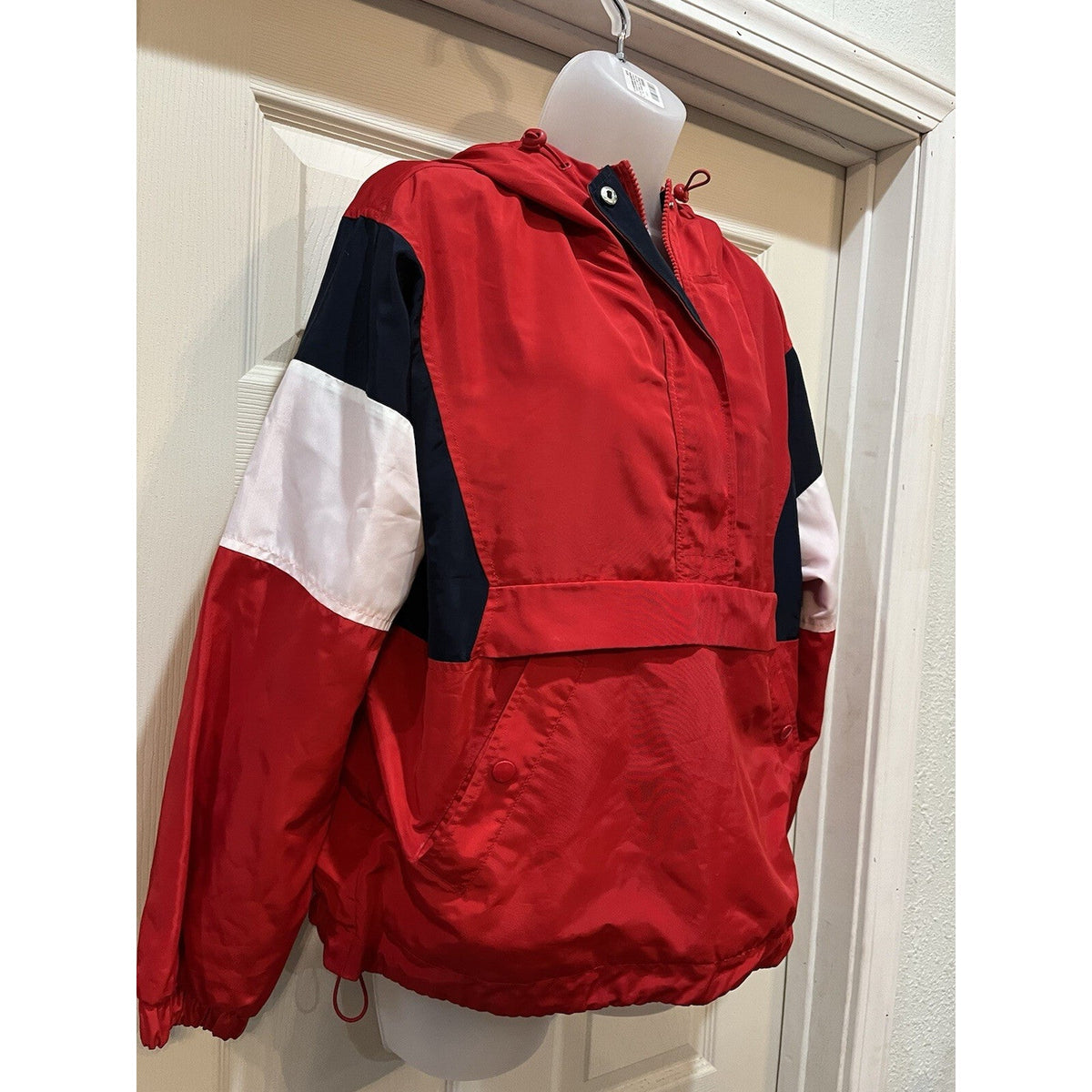 Forever 21 Women’s Red White Color Block Full Zip Jacket Hooded Size Medium