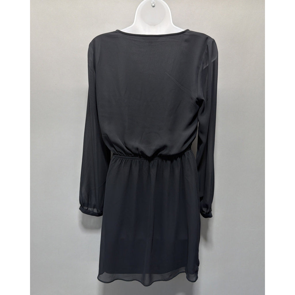 Express Black Sheer Chiffon Long Sleeve Surplice Mini Dress Lined size Small