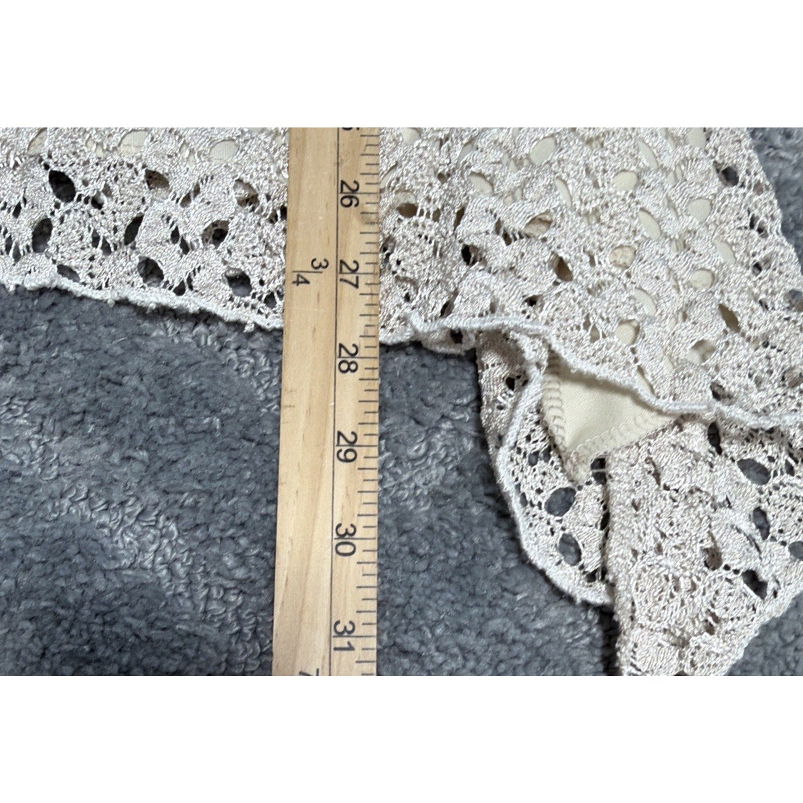 Brittany Black Women Lace Top Size L Ivory Short Sleeve Lined Stretch 5278