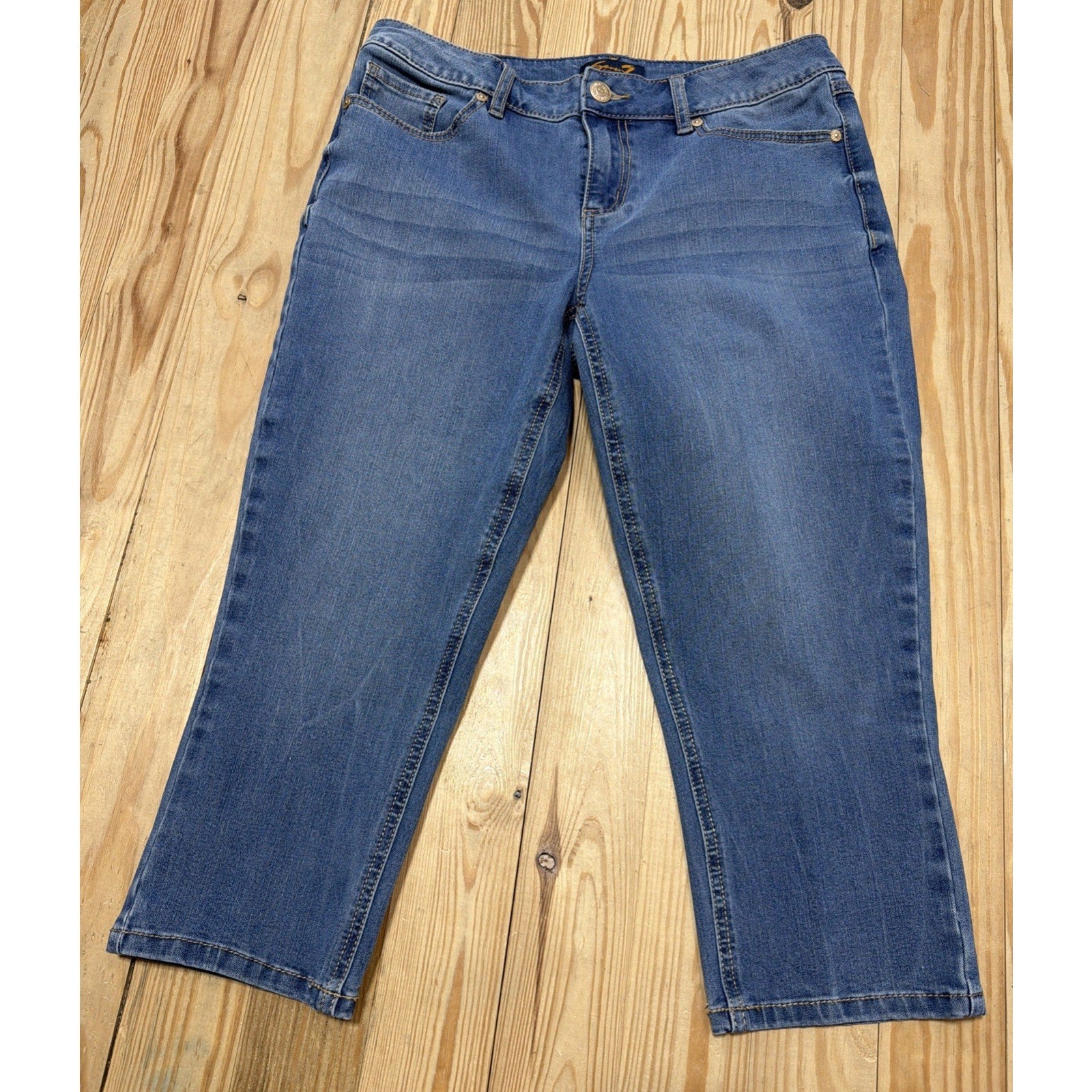 Seven7 Jeans Women's 12 Blue Denim Embroidered Skinny Crop Medium Wash Mid Rise