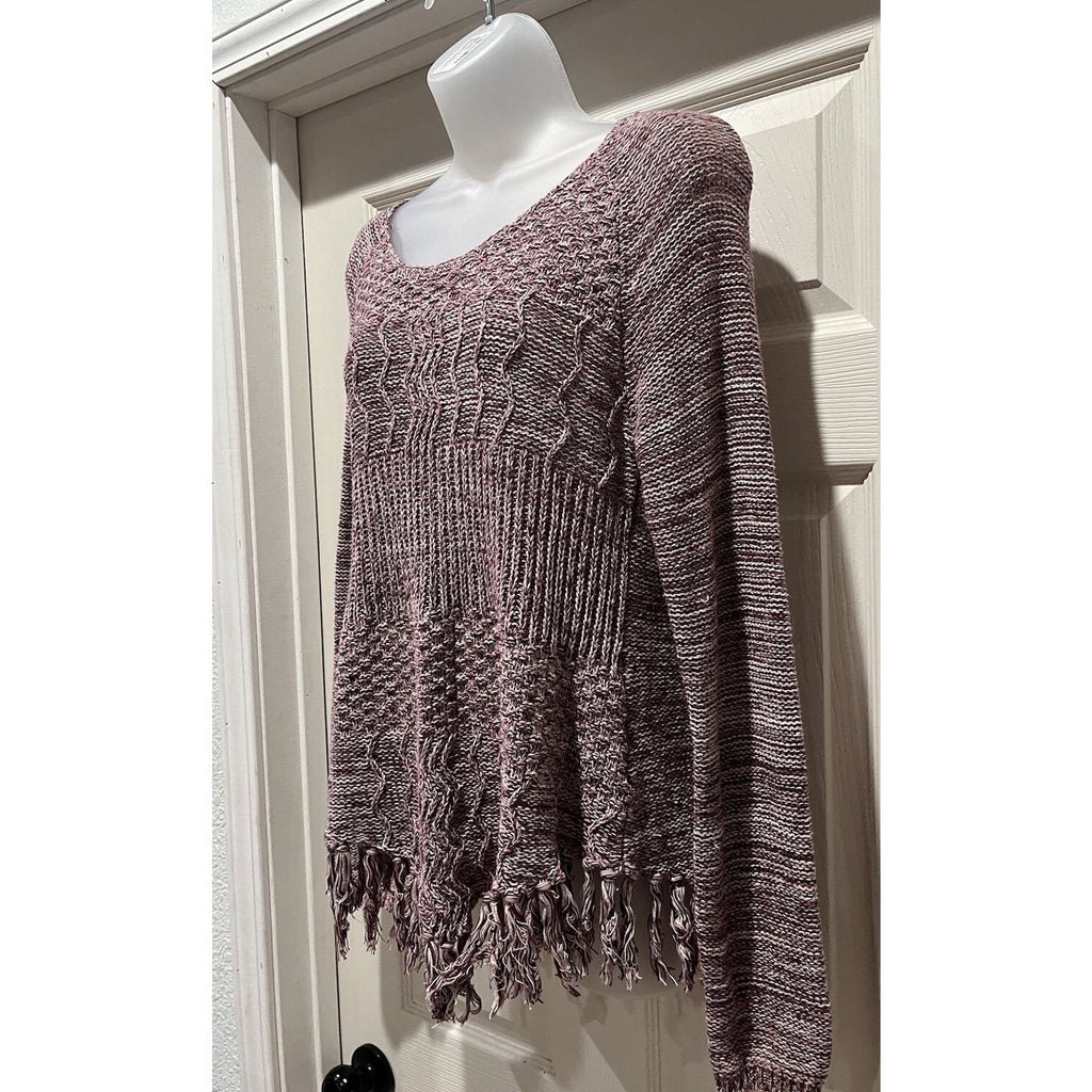 American Rag woman’s knit scoop neck fringe hem pullover sweater cranberry M
