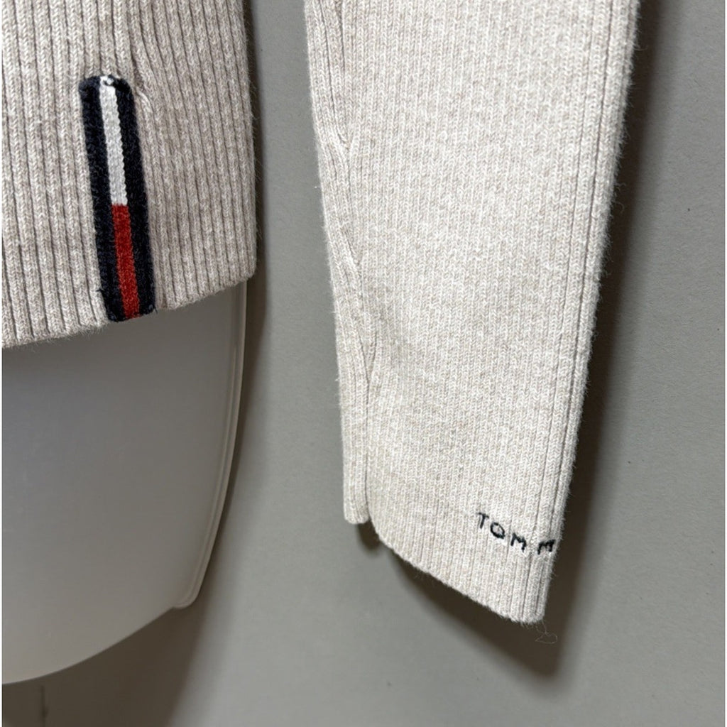Tommy Hilfiger Jeans Ribbed Sweater Pullover V- Neck Women Beige Size Small