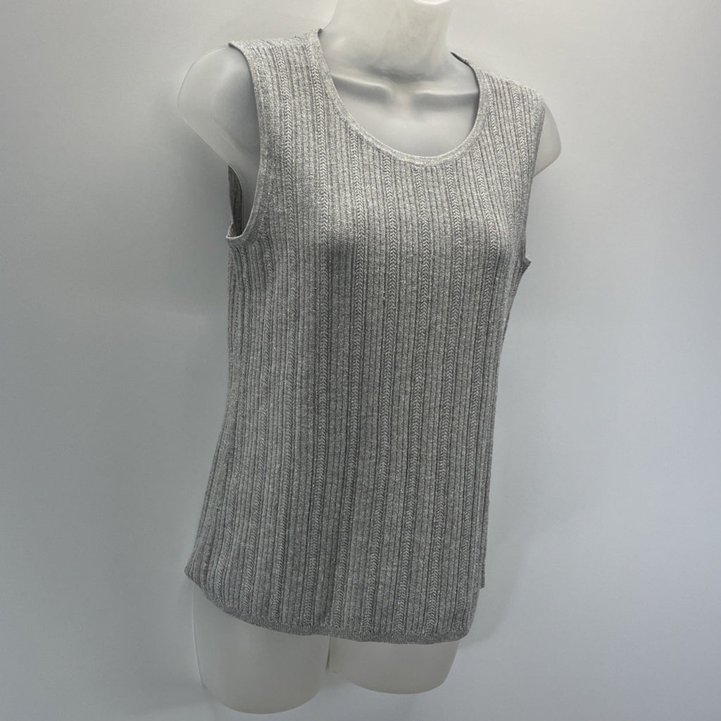 Talbots Women's Medium Petite Silver Metallic Sleeveless Sweater Top