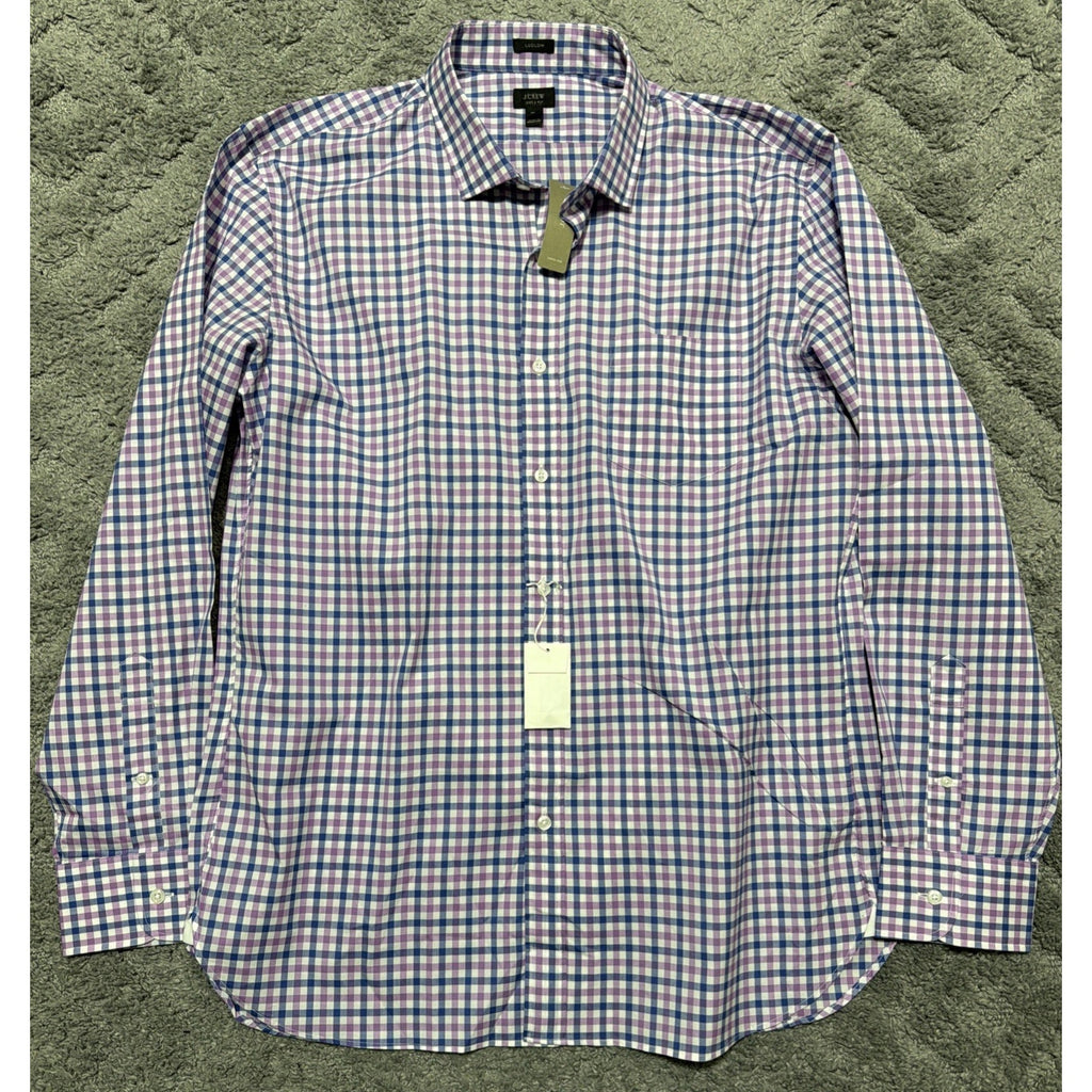 J Crew Dress Shirt Men's XL Ludlow 120's 2 Ply Gingham Check Long Sleeve New