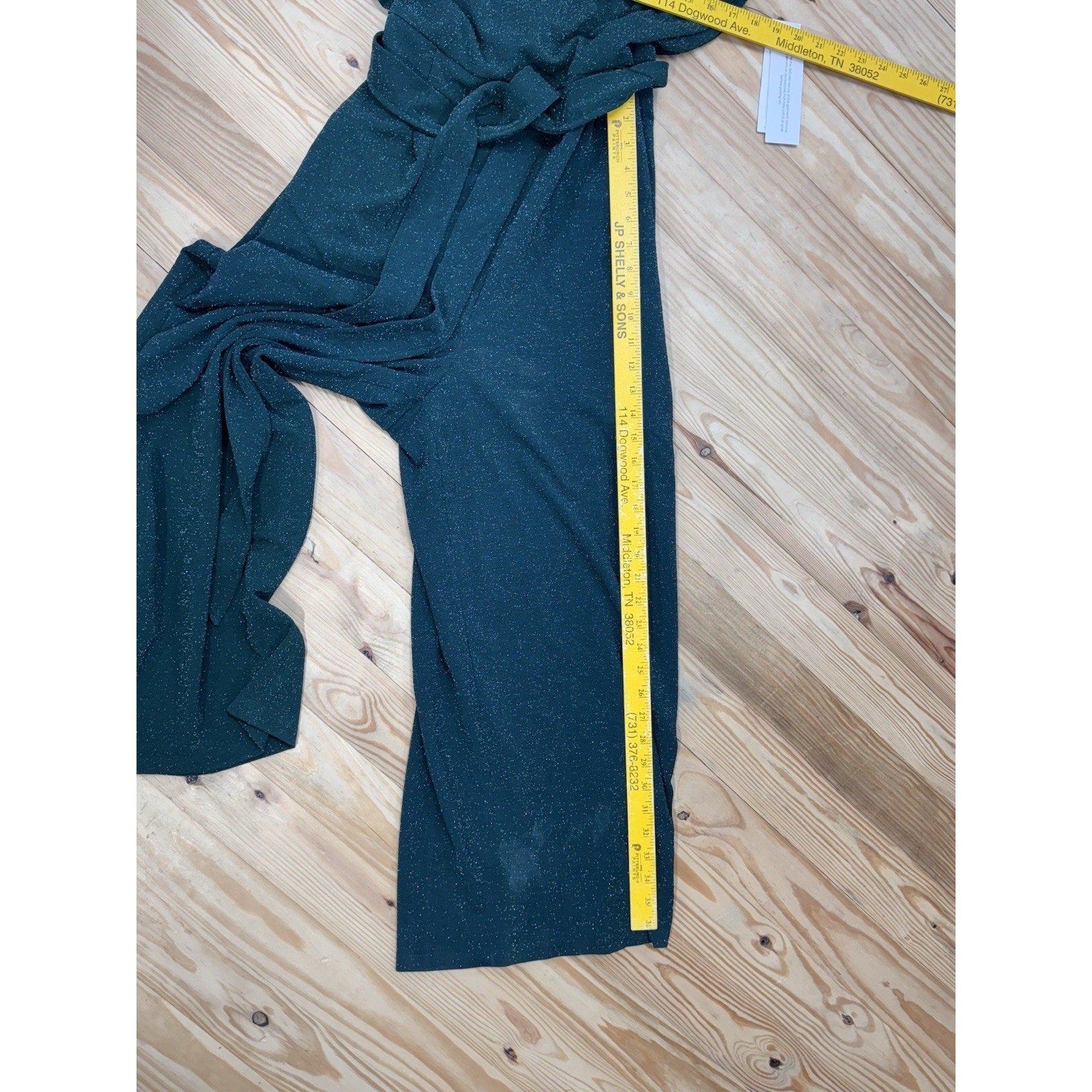 Calvin Klein Green Metallic Cropped Jumpsuit Belted Lined Women’s Size 14 NWT
