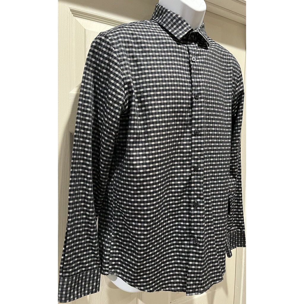 Alfani Men's Small Black and Grey Checkered Button-Down Shirt Black Buttons