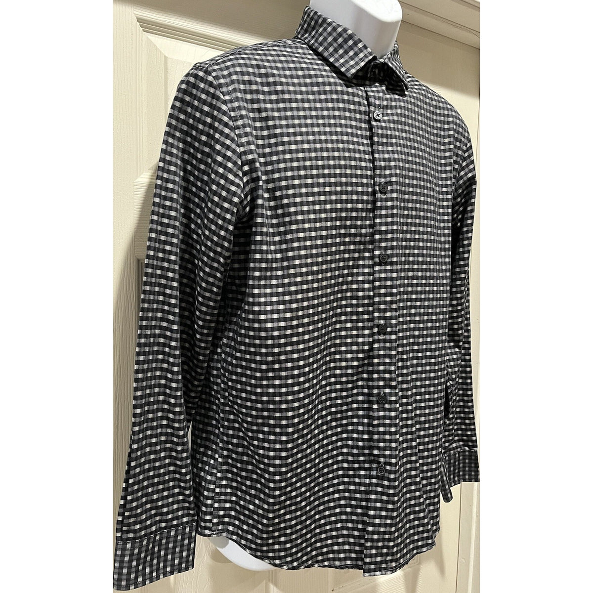Alfani Men's Small Black and Grey Checkered Button-Down Shirt Black Buttons