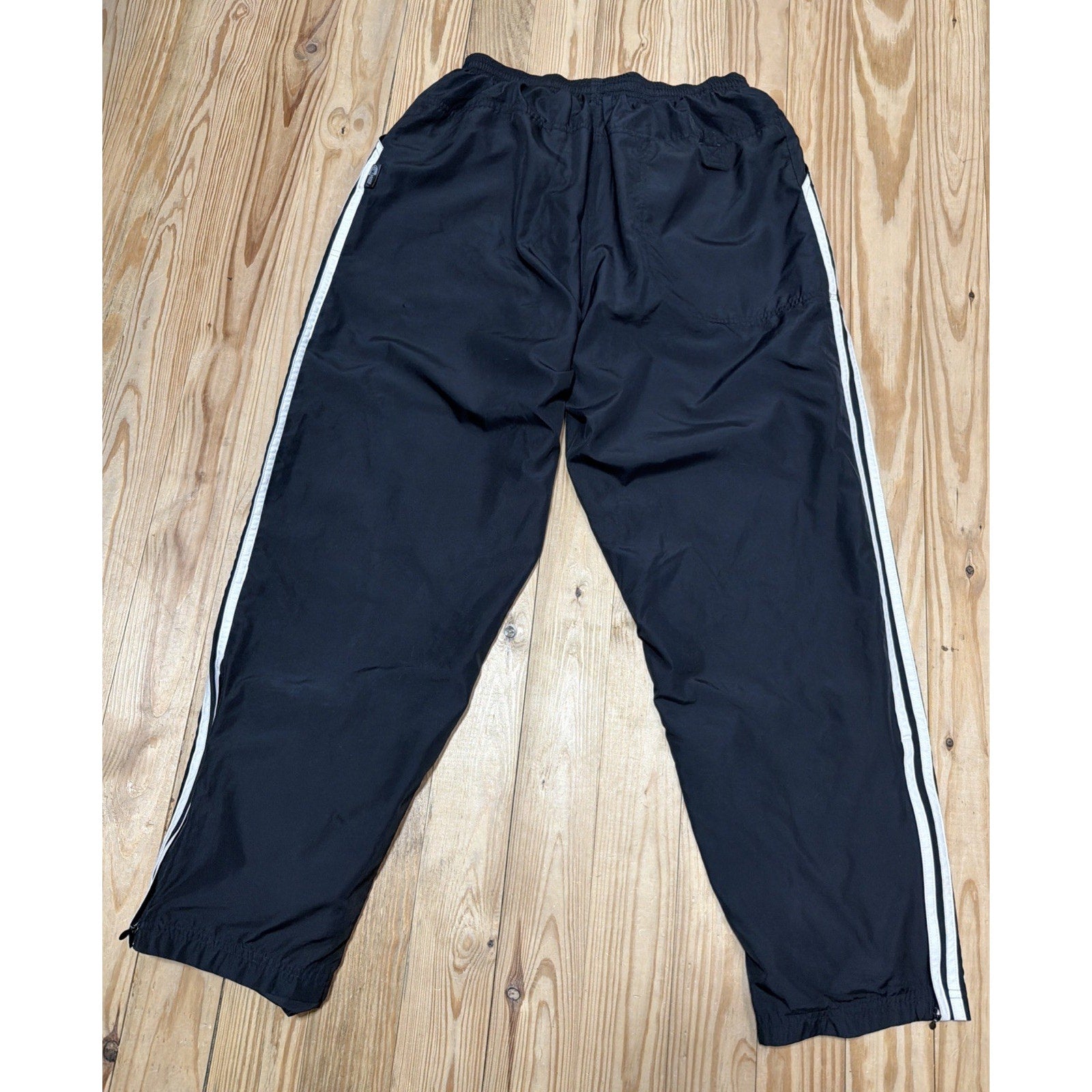 Vintage Y2k Adidas Baggy Drawstring Sweatpants Black white stripes mens L lined