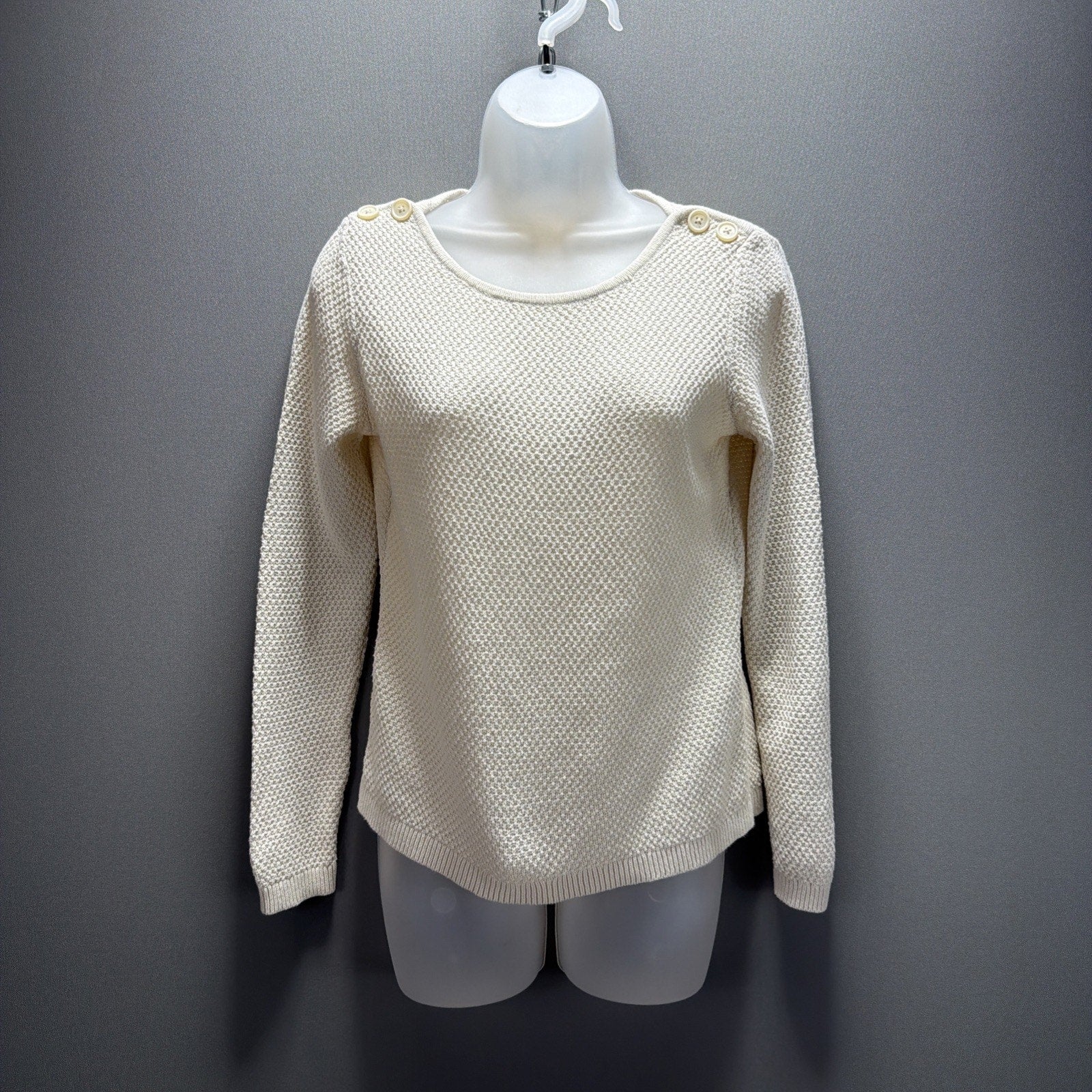 Ann Taylor Loft Button Shoulder Detail Sweater Ivory Sz Small Petite