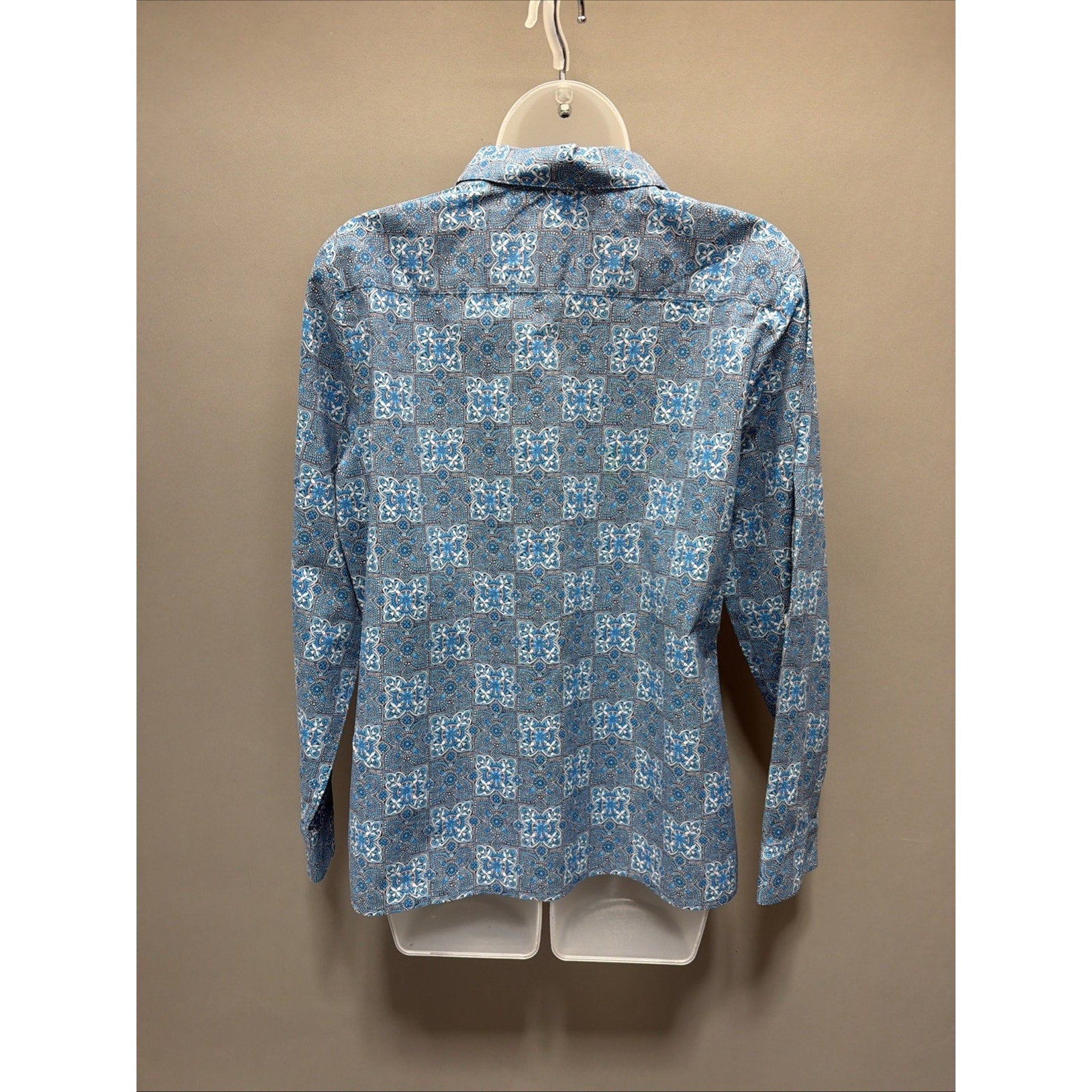 Talbots Popover Blue Medallion Scene Print 1/2 Button Shirt MP Career Casual