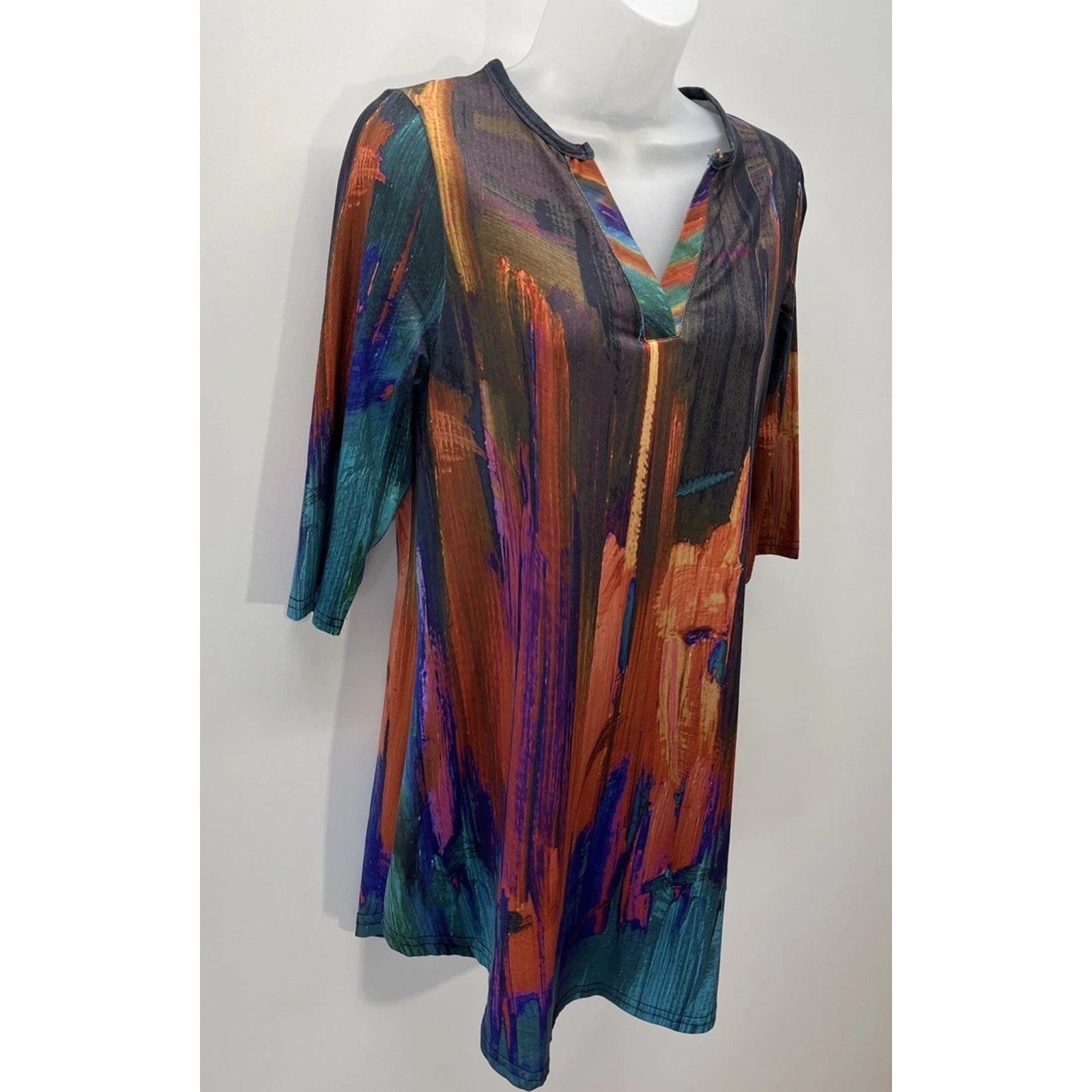AZALEA BY FIRMANIA Tunic Top, M Multicolored, Pullover, V-Neck, Half Sleeve