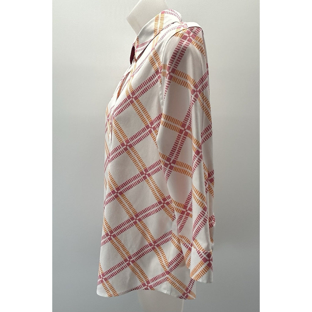 Chico's Summer White Wrinkle-free Cotton Blouse Pink Orange Sz00 US 0/2