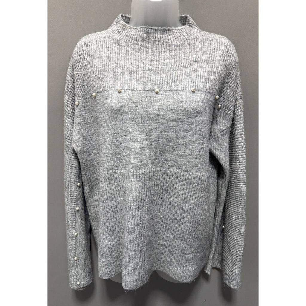 Red By Bke Faux Pearl Embellished Super Soft Mock Neck Knit Sweater Womens M
