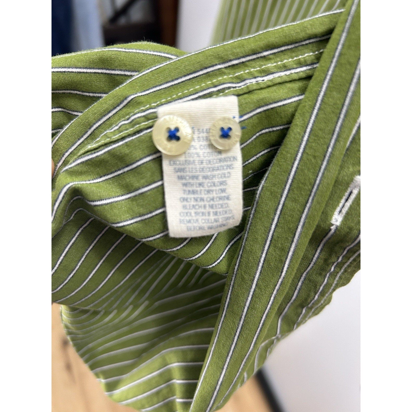 American Eagle Shirt Men's Long Sleeve Striped Casual Button Up Oxford Green M.