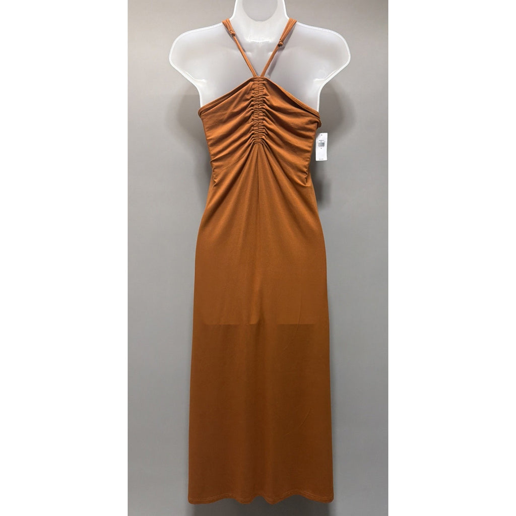 Old Navy Womens Slub Knit Halter Midi Shift Dress Wild Papaya Size Medium NWT