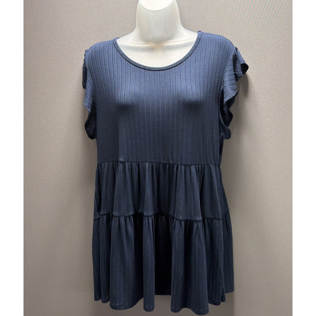 Francesca’s Blue Rain Women’s Short Sleeve Tiered Dress, Size Large NWT