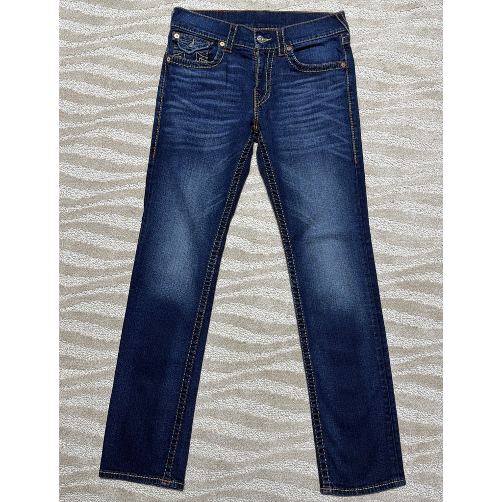 True Religion World Tour 32x32 Ultra Indigo Slim Flap Big T Mens Jeans Excellent