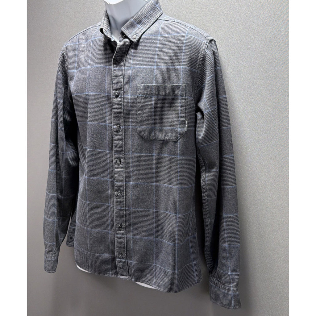 Eddie Bauer Flannel Shirt Mens M Tall Gray Blue Outdoors Favorite Classic Fit