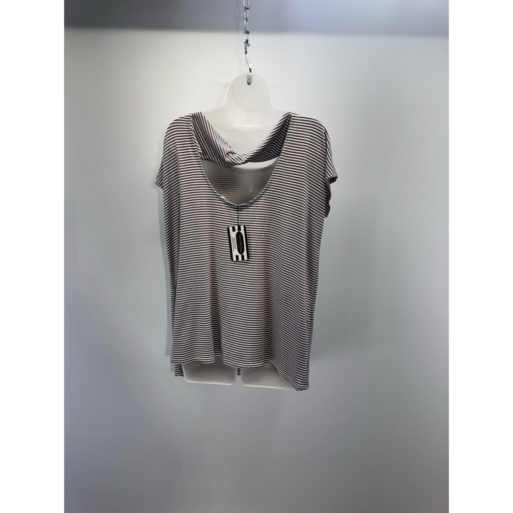 Rae Mode Scoop Neck Taupe Striped Short Sleeve Tunic Top Women’s Size Large NWT