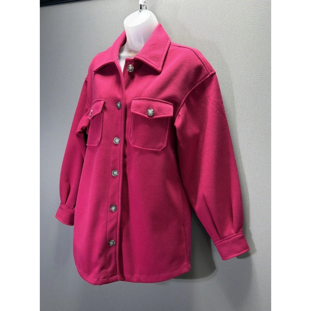 C by One Shacket Womens XS Fuchsia Pink Textured Button Front Shirt Jacket