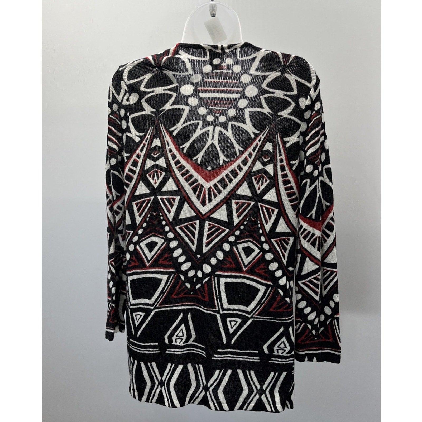 Chico's Linen Blend Cardigan Womens Size 0 Black Red Open Front Sweater