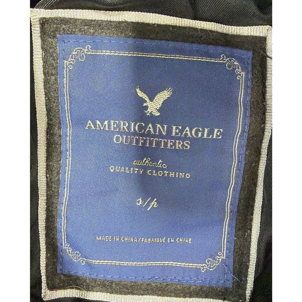 American Eagle Coat Women's Large Gray Blue Plaid Wool Blend Pea Jacket