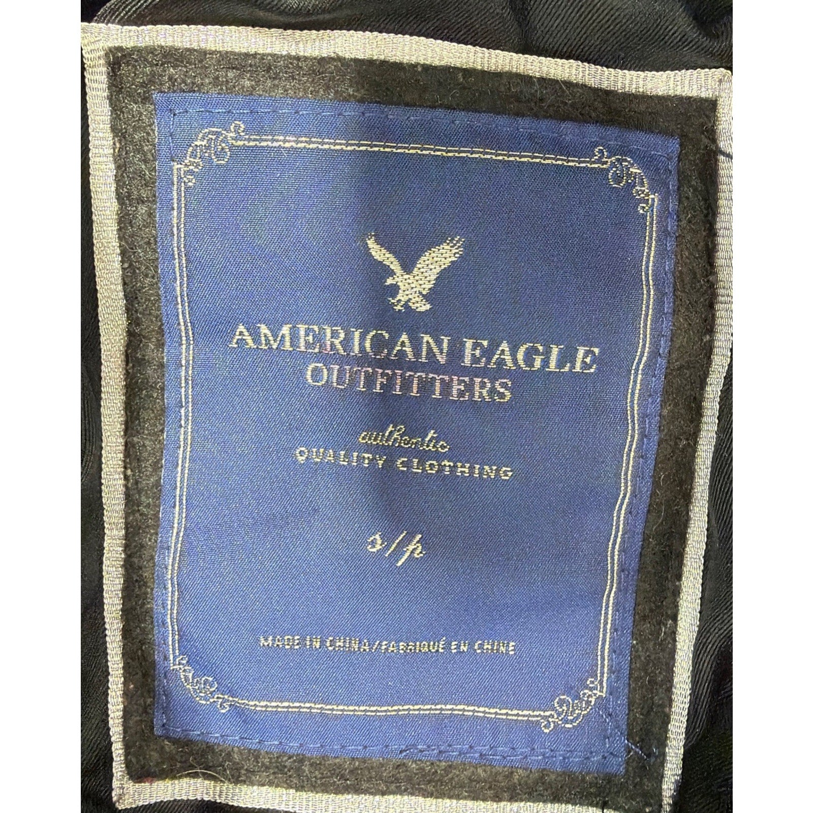 American Eagle Coat Women's Large Gray Blue Plaid Wool Blend Pea Jacket