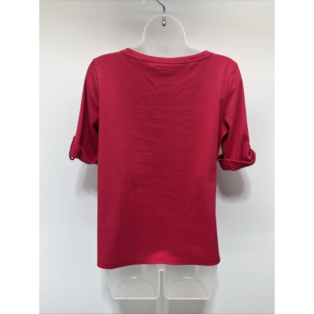 TALBOTS Tee Stretch Weekend Pink Womens Medium 3/4 Sleeve Pullover Boat Neck Top
