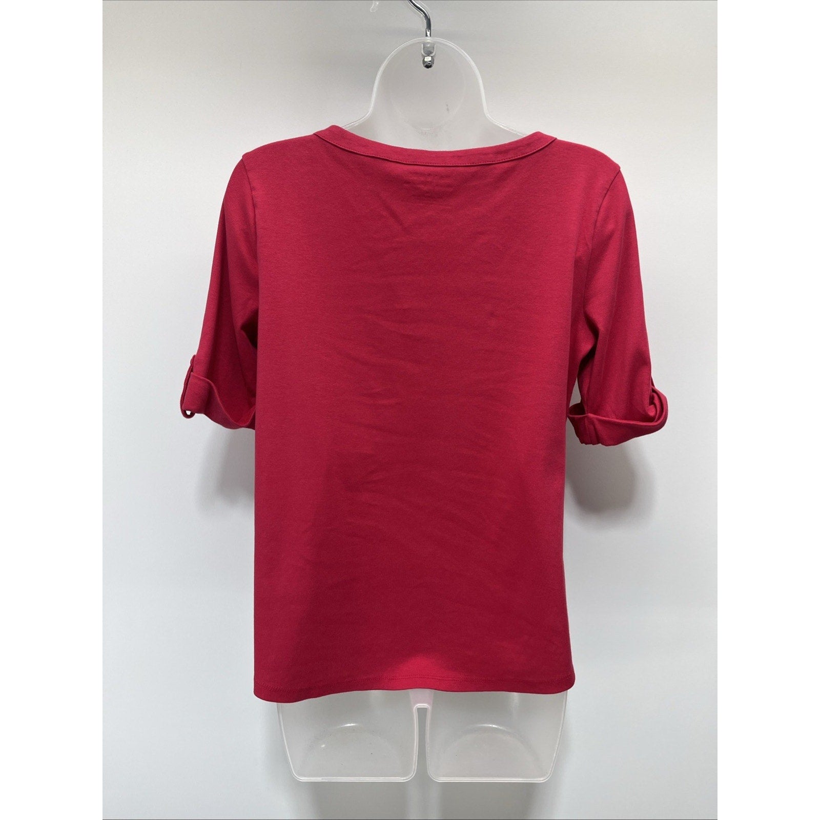 TALBOTS Tee Stretch Weekend Pink Womens Medium 3/4 Sleeve Pullover Boat Neck Top