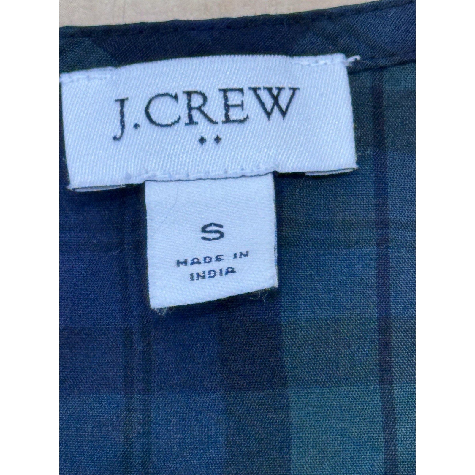 J.Crew Factory Blue Green Plaid Cotton Poplin Top with Ruffles Womens Size Small