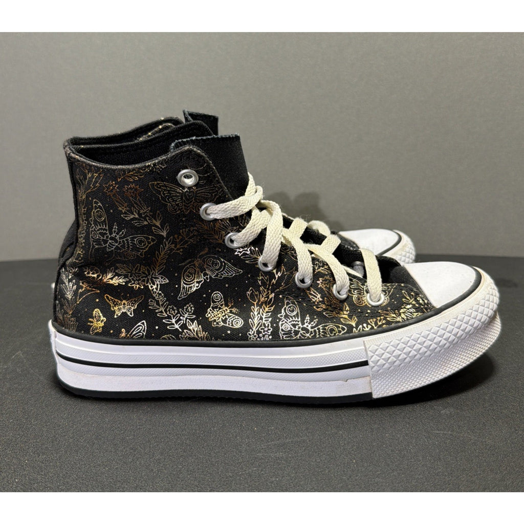 Converse All Star CTAS Eva Lift Black & Gold Butterfly Mid Top Sneakers SZ 4