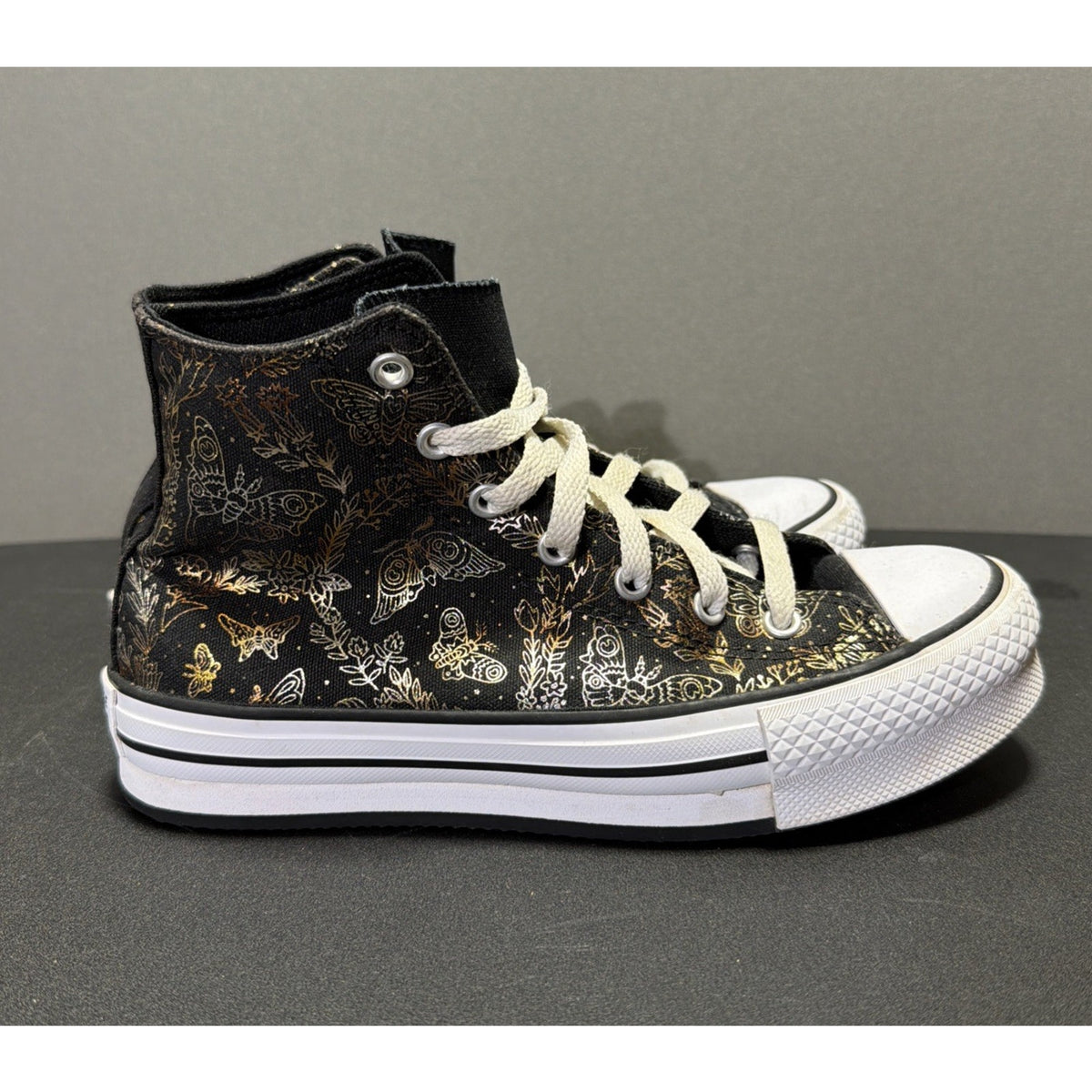 Converse All Star CTAS Eva Lift Black & Gold Butterfly Mid Top Sneakers SZ 4