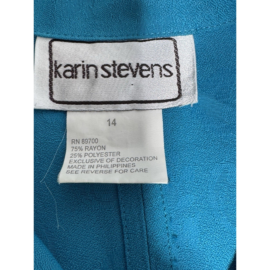 Karin Stevens Teal Maxi Dress Set Womens 14 Regular Vtg Padded Shoulders