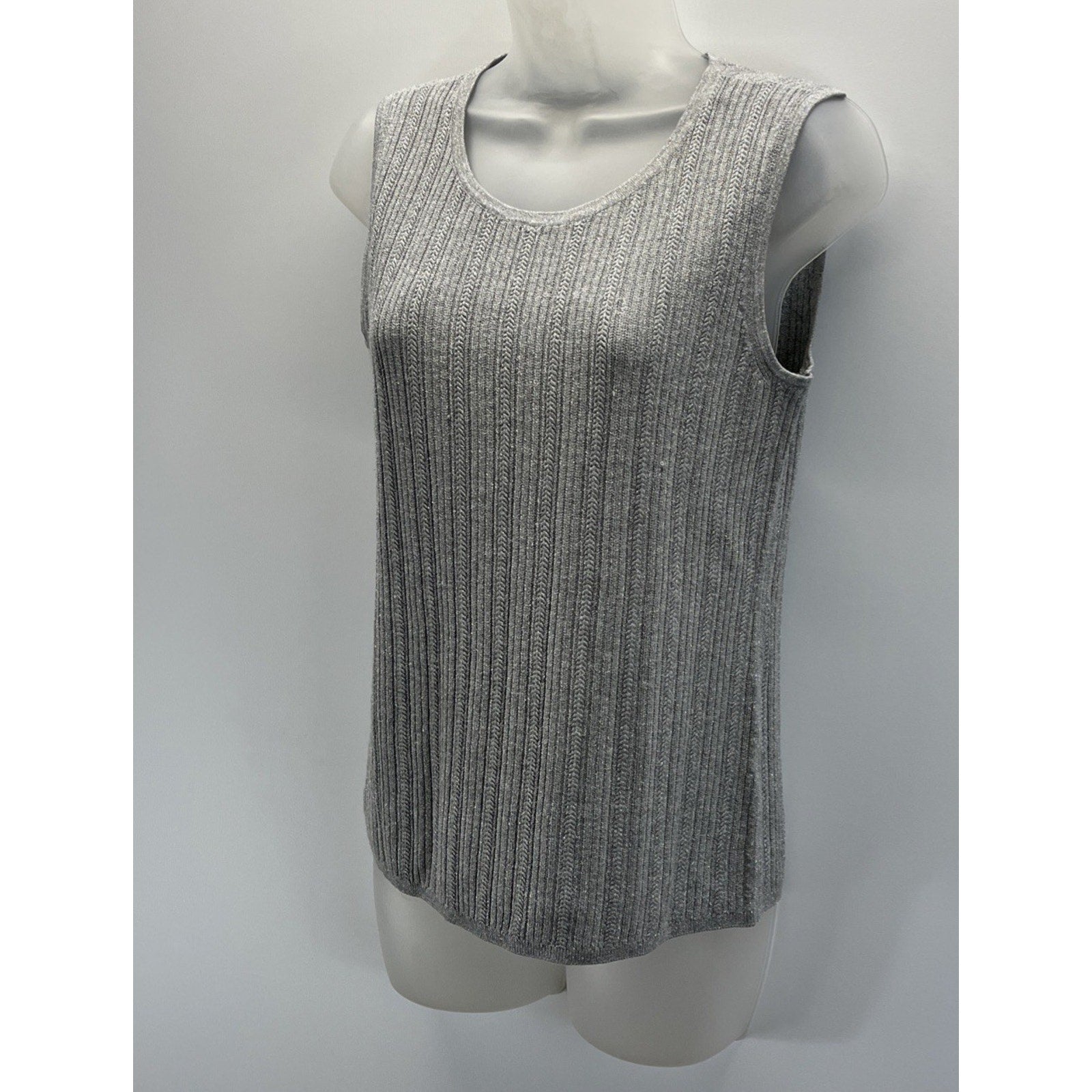 Talbots Women's Medium Petite Silver Metallic Sleeveless Sweater Top
