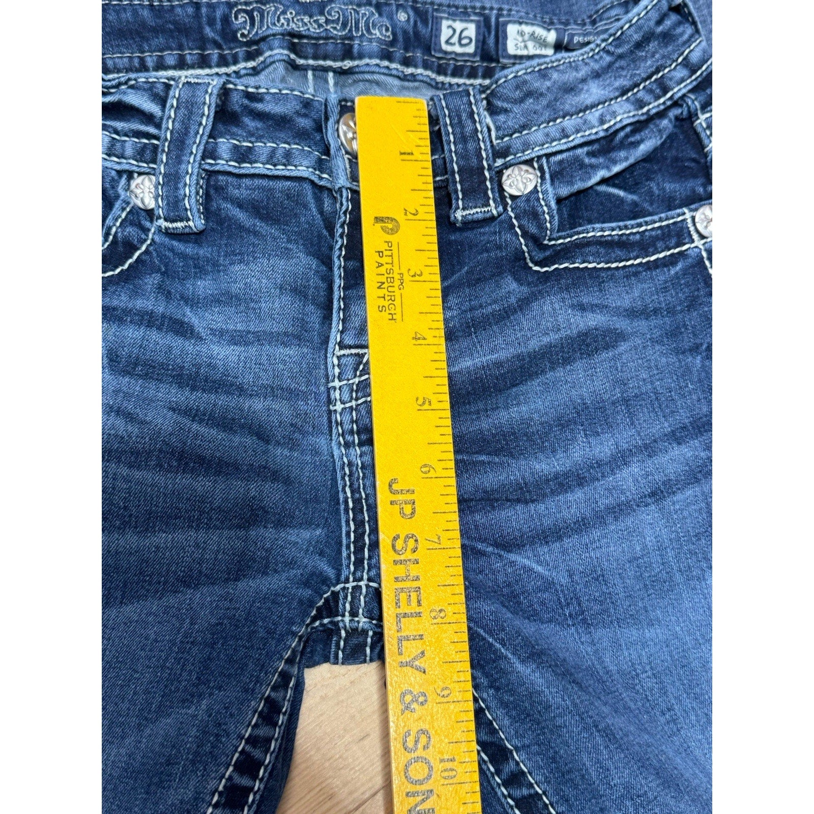 MISS ME MID RISE BOOT CUT EMBROIDERED BLUE DENIM JEAN Zig Zag Women’s Size 26