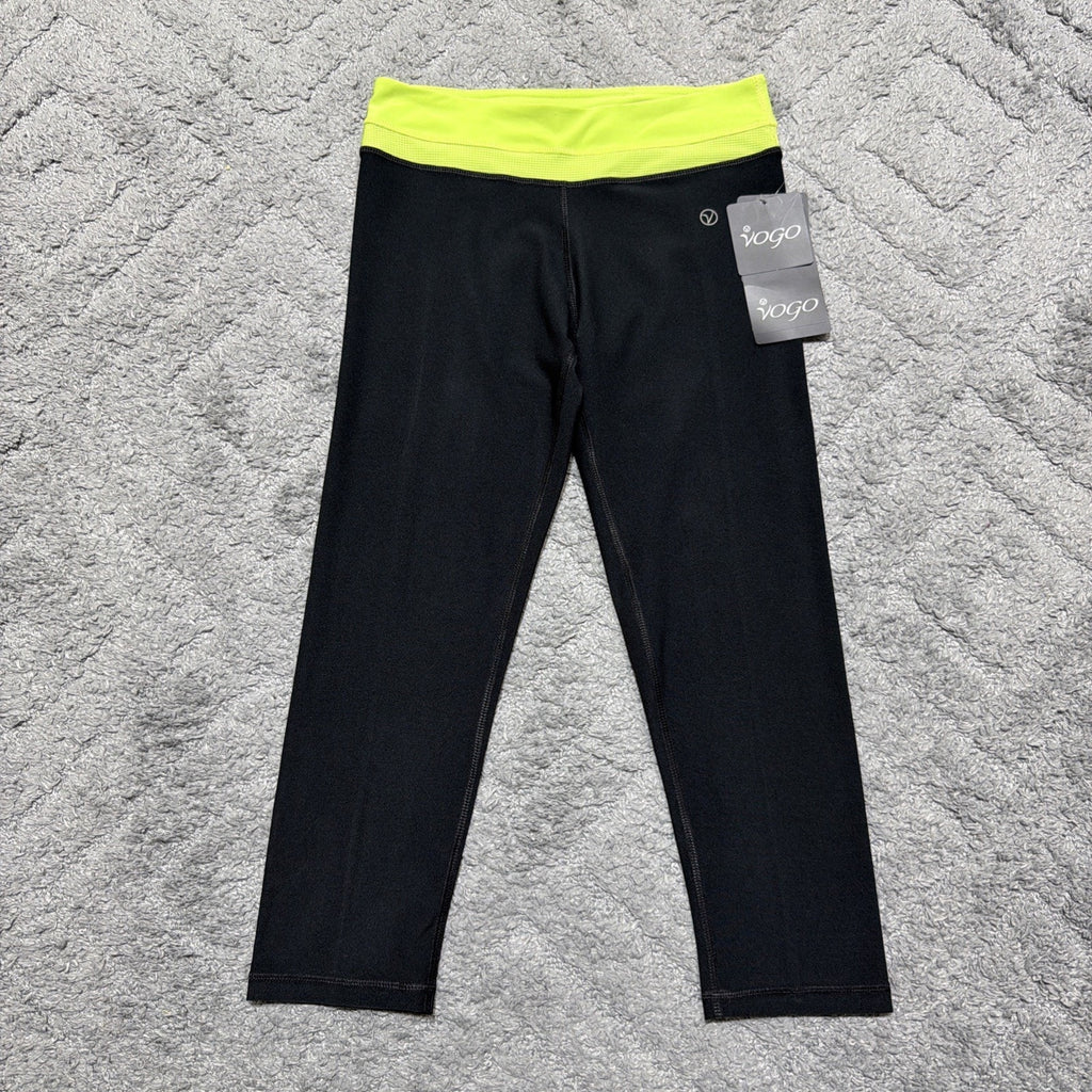 VOGO Athletica Leggings Womens S Black Neon Green Capri Crop Yoga Workout NWT