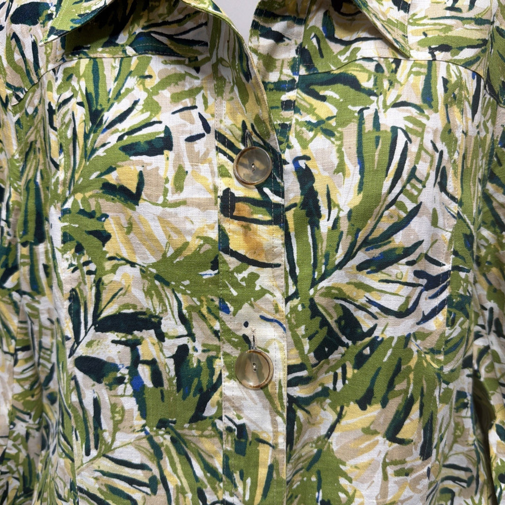 DANA BUCHMAN SIZE 12 100% LINEN BOMBER JACKET PALM PRINT LINED