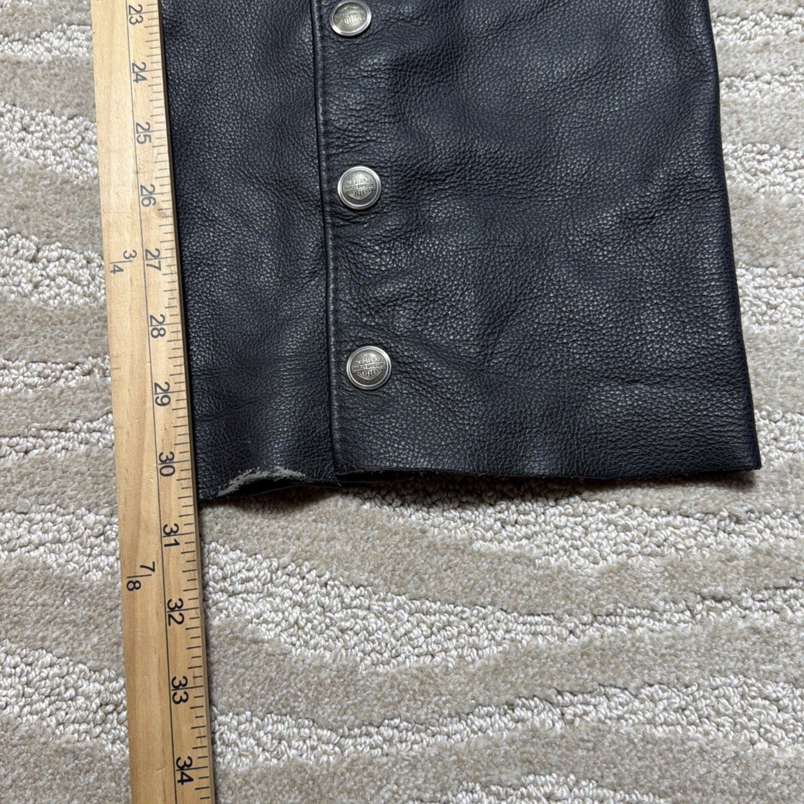 Vtg HARLEY DAVIDSON Chaps L Black Leather Motorcycle Riding Adjustable Made USA