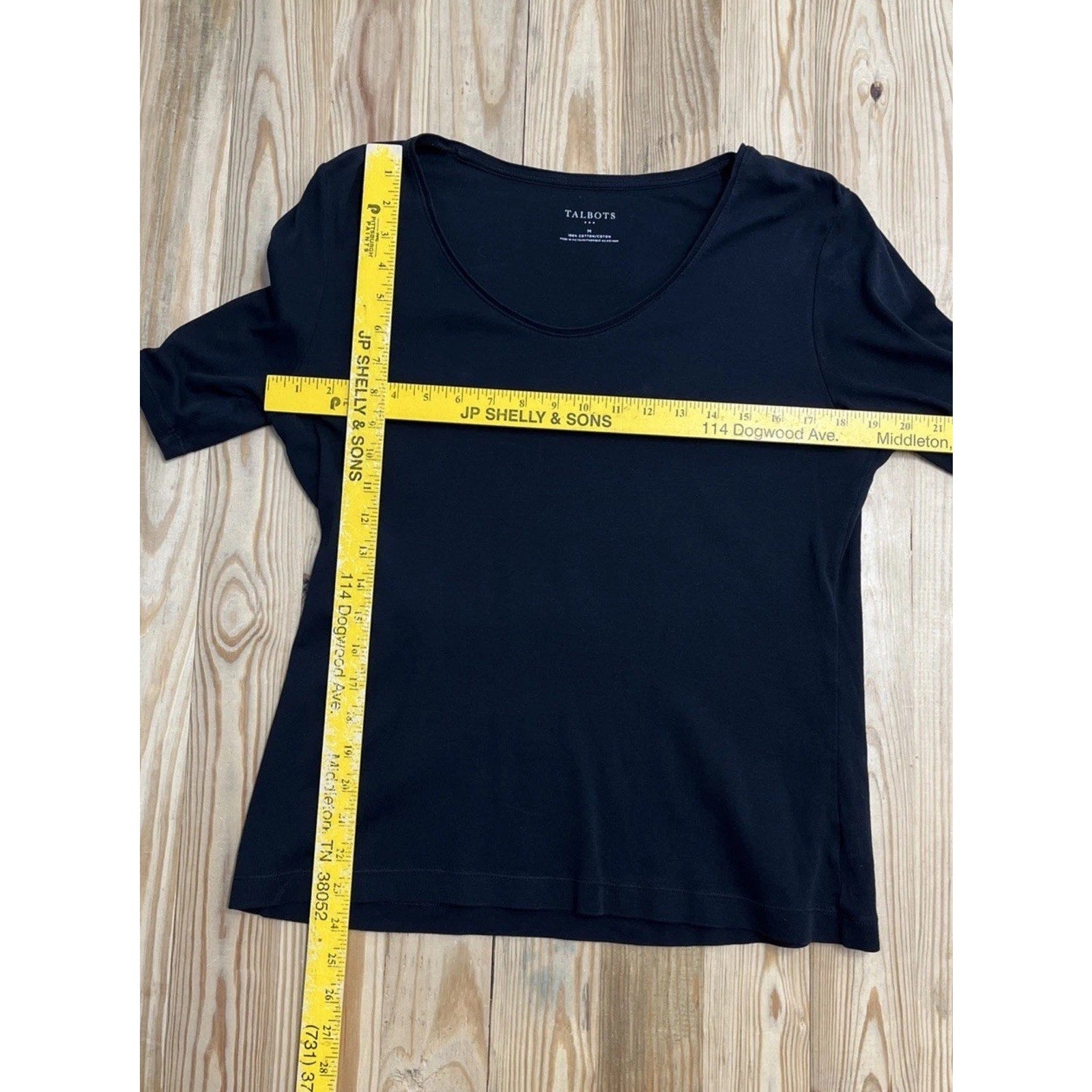 Talbots Shirt Womens Medium Short Sleeve Round Neck Basic Casual Black