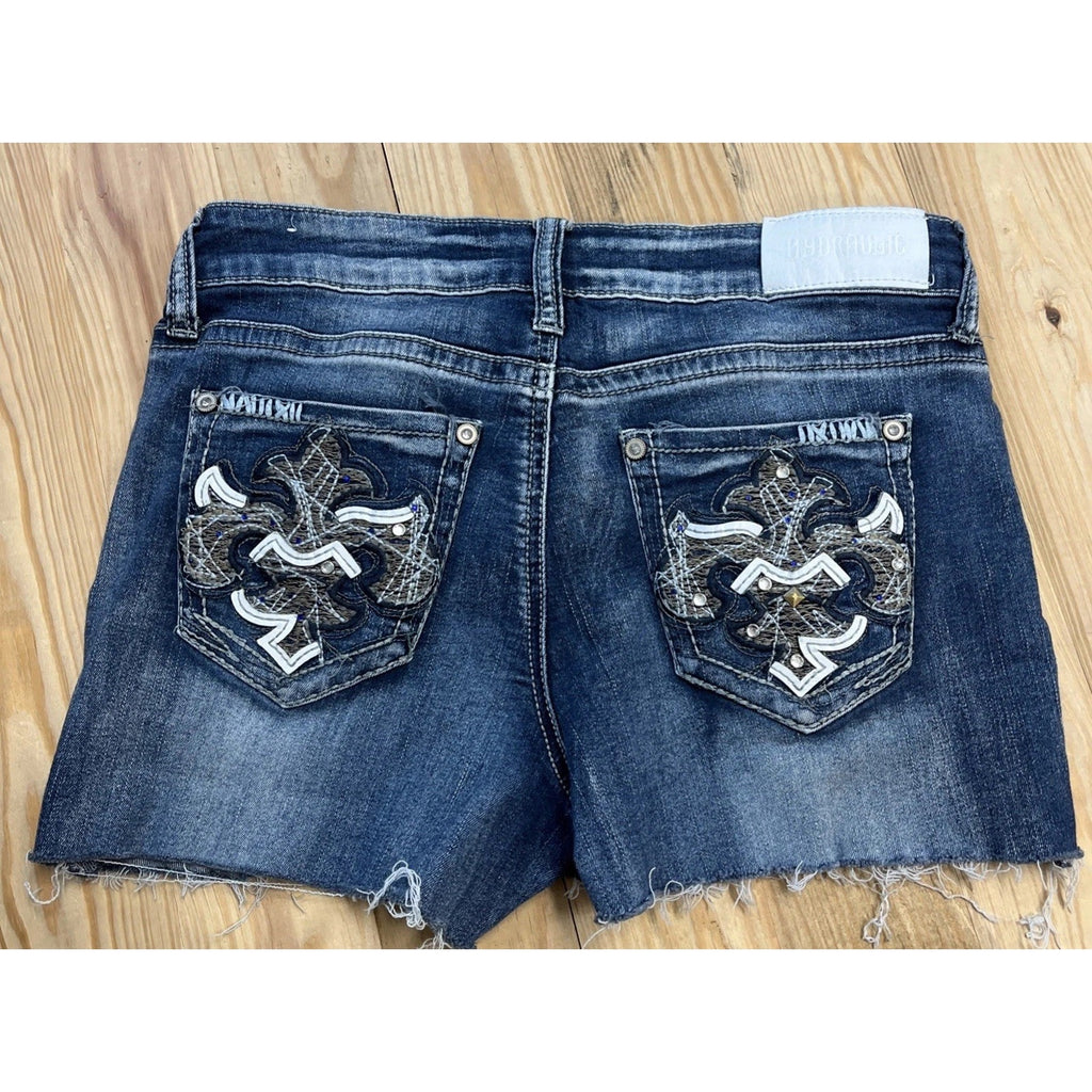 Hydraulic Y2K Denim Shorts Bailey Low Rise Distressed Embellished Pockets Sz 9