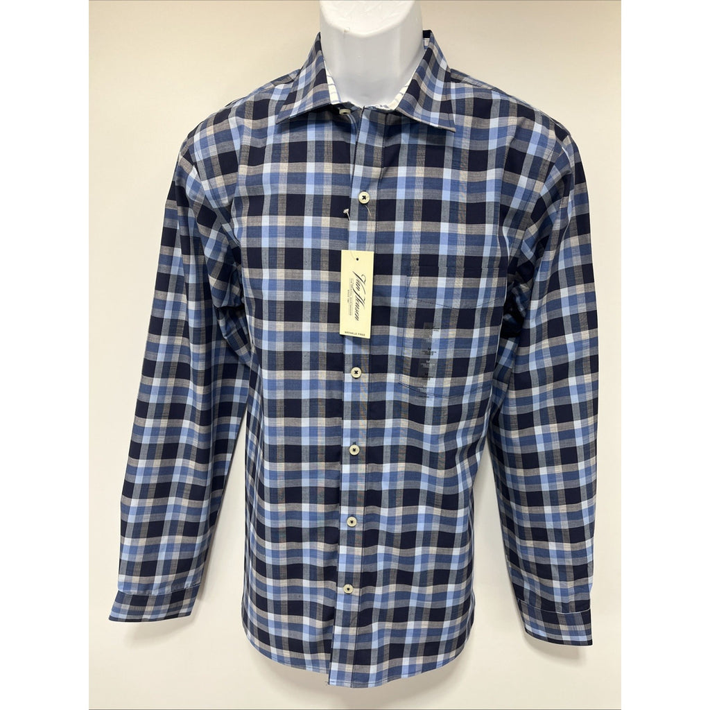 New Van Heusen Men's Slim Fit Dress Shirt Wrinkle Free Long Sleeves Blue M