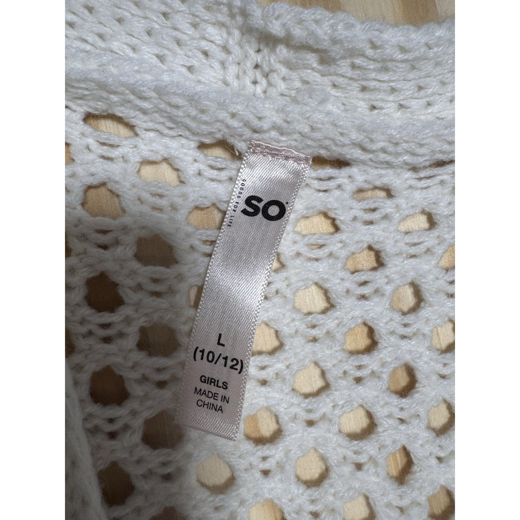 SO Girls Crochet Open Knit Cardigan Cream L 10-12 Boho Lightweight NWT