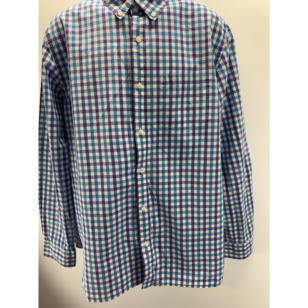 Old Navy The Classic Shirt Mens X-Large Button Up Blue Purple Check Long Sleeve