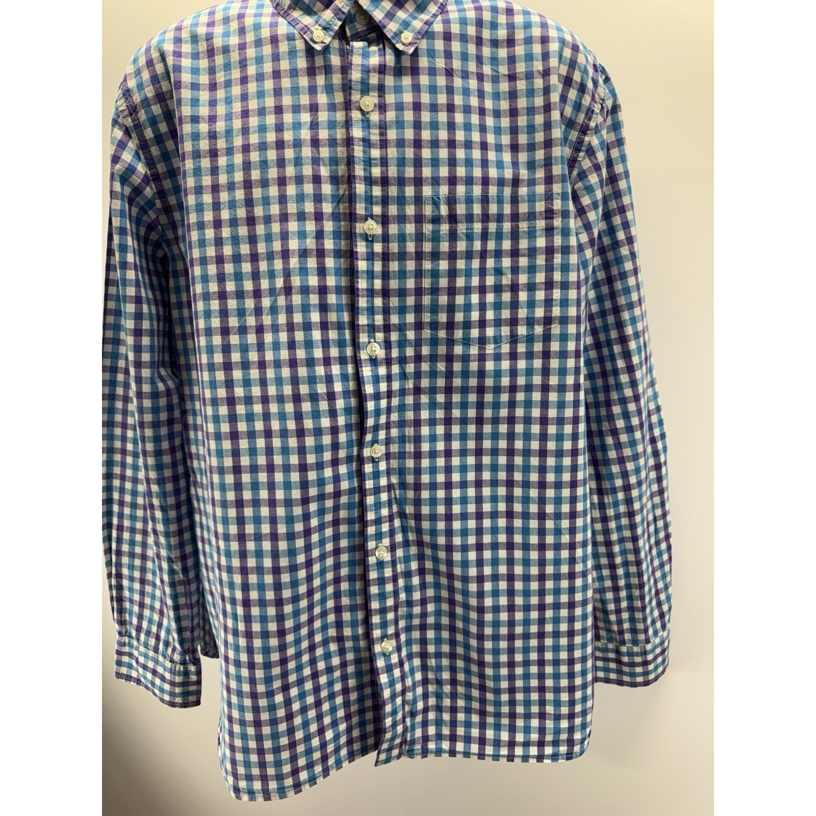 Old Navy The Classic Shirt Mens X-Large Button Up Blue Purple Check Long Sleeve