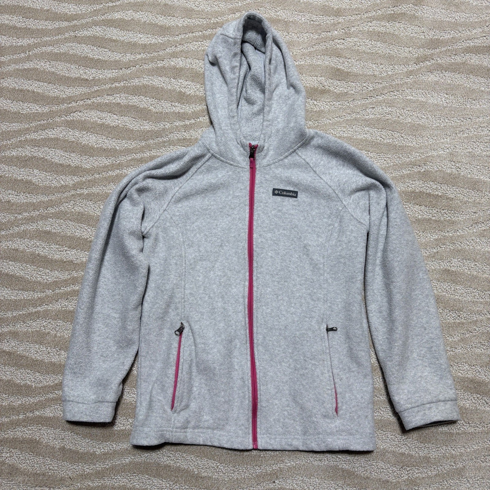 Columbia Teen Girl XL 18-20 Benton II Fleece Jacket Gray Hood Front Full Zip